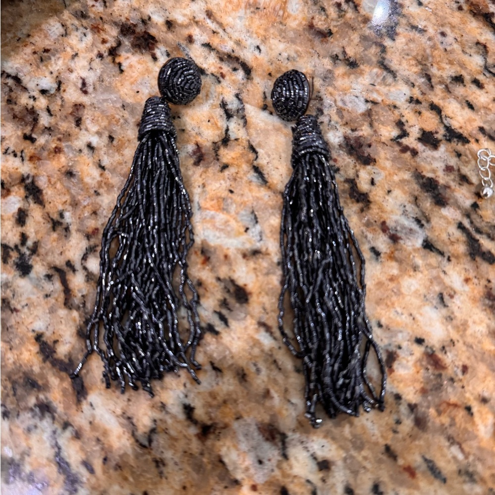 Chic Black Beaded Tassel Earrings